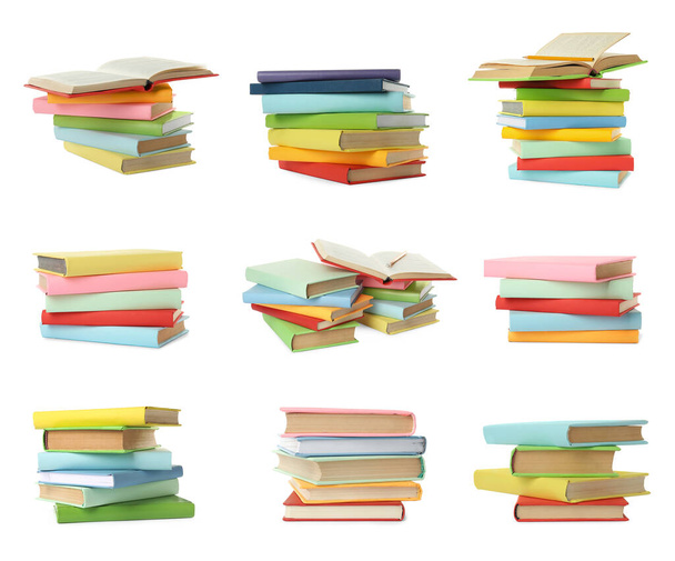 Set with different hardcover books on white background  - Foto, Imagem