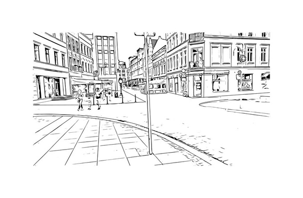 Print Building view with landmark of Bydgoszcz is a city in northern Poland. Hand drawn sketch illustration in vector. - Vektori, kuva