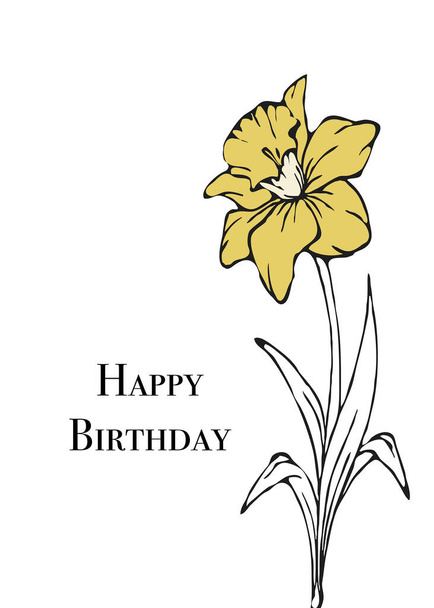 Feliz cumpleaños diseño de la tarjeta de felicitación. Patrón botánico minimalista imprimible. - Foto, Imagen