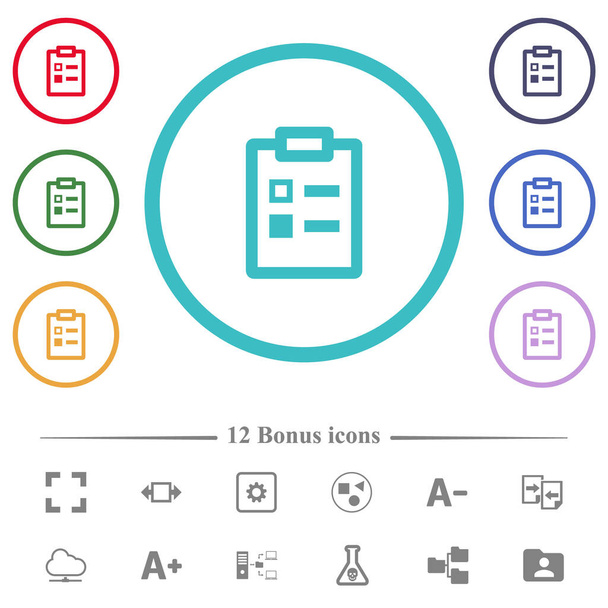 Survey flat color icons in circle shape outlines. 12 bonus icons included. - Vetor, Imagem