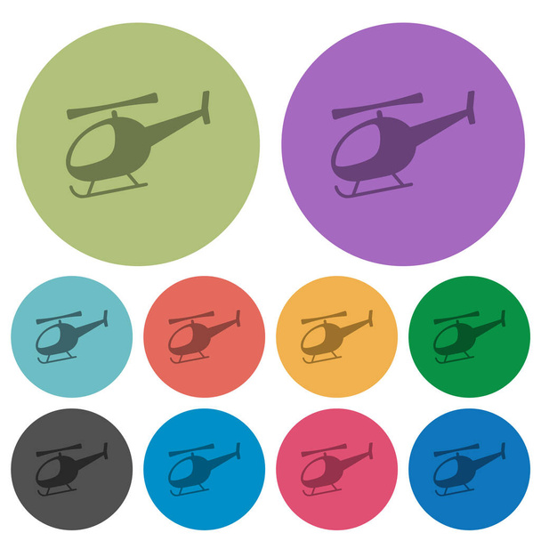 Silueta de helicóptero iconos planos más oscuros sobre fondo redondo de color - Vector, Imagen