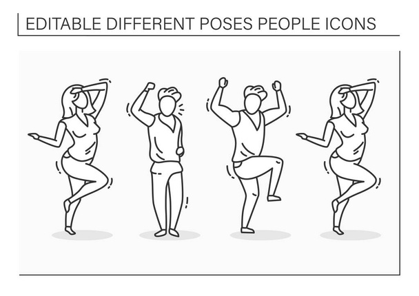 Different poses people line icons set - Vector, Image