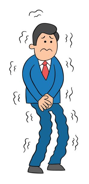 Cartoon businessman shaking with fear, vector illustration. Colored and black outlines. - Vector, Image