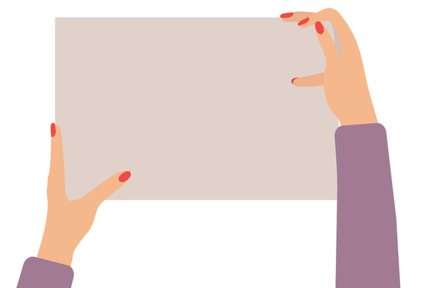 Two female hands holding empty banner, copy space for text. Vector illustration - Vector, Image