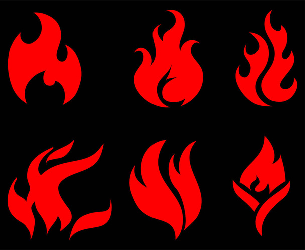 дизайн вогняного факела червоний Колекційні символи полум'я абстрактні ілюстрації вектор на фоні чорного
 - Вектор, зображення