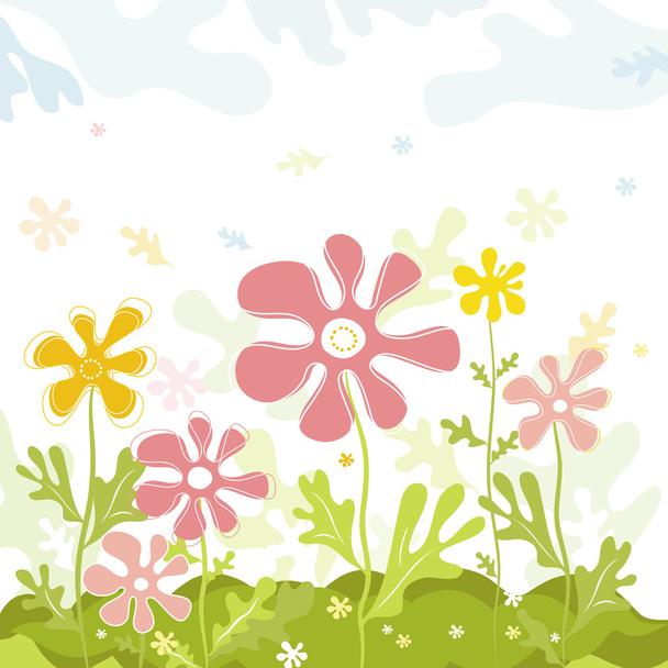Background of spring flowers with leafs,  vector illustration - Vector, Image