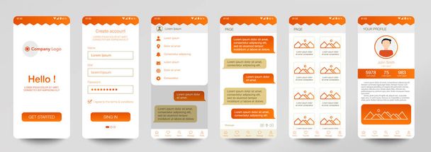 Design of mobile app Chat room, UI, UX, GUI. Set of user registration screens with login and password input, account sign in, sign up, home page. Modern Style. Minimal Application. UI Design Template. - Vector, Image
