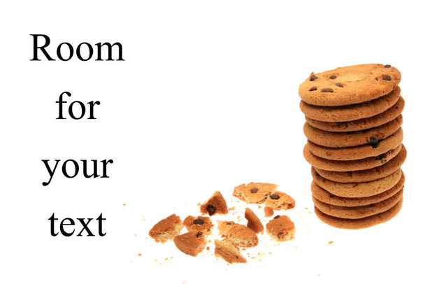 Cookies. Chocolate Chip Cookies. Isolated on white. Room for text. Clipping Path. big cookies. Plate of chocolate chip cookies. Delicious homemade chocolate chip cookies.  - Photo, Image