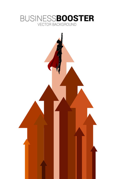 Silhouette of businessman flying to higher with arrow. Concept of boost and growth in business. - Vector, Image