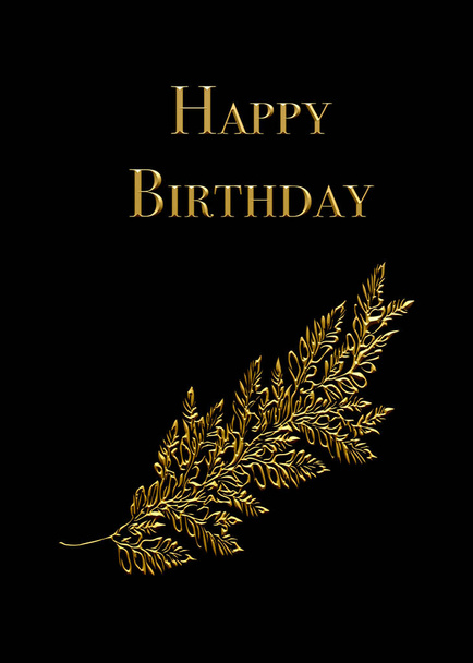 Doğum günün kutlu olsun tebrik kartı tasarımı. Siyah arkaplanda altın süsler.  - Fotoğraf, Görsel