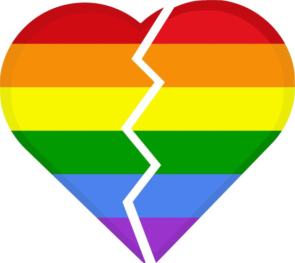 Ilustração vetorial da forma de um coração partido com as cores de lgbt - Vetor, Imagem
