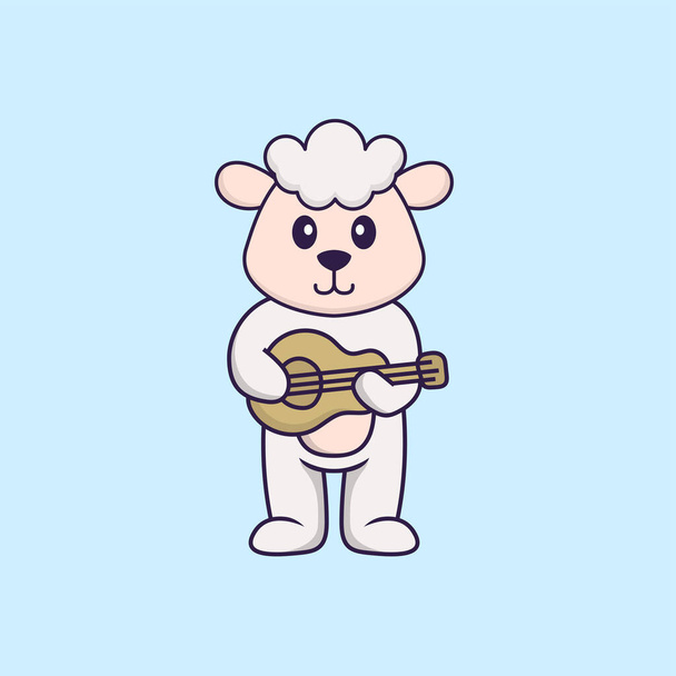Милі вівці грають на гітарі. Концепція мультфільму тварин ізольована. Може використовуватися для футболок, вітальних листівок, запрошень або талісманів
. - Вектор, зображення