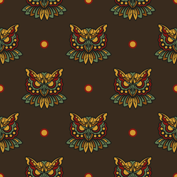 Seamless pattern with owls in the colors of the baroque style. Good for backgrounds, prints, apparel and textiles. Vector illustration. - Vetor, Imagem