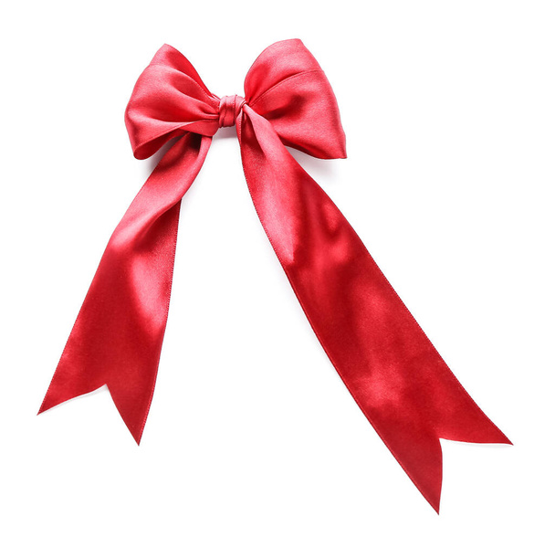 Beautiful red ribbon with bow on white background - Photo, Image