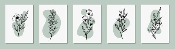 Vector set floral σχεδιαστική κάρτα. Ευχετήρια, καρτ ποστάλ πρόσκληση γάμου πρότυπο. Κομψό πλαίσιο με τριαντάφυλλο και ανεμώνη - Διάνυσμα, εικόνα