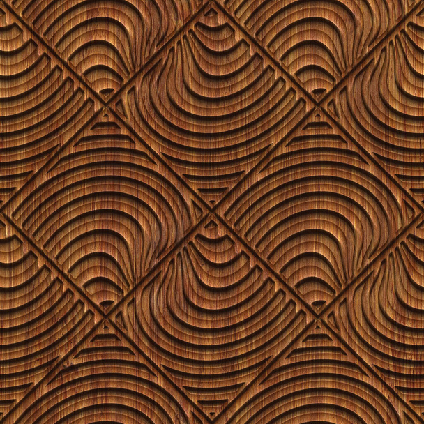 Carved pattern on wood background seamless texture, 3d illustration - Photo, Image