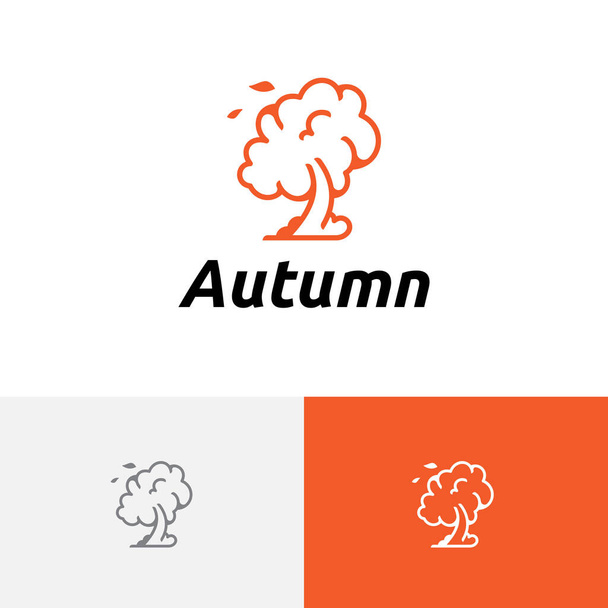 Blown Wind Tree Fall Autumn Season Line Logo - Vector, Image
