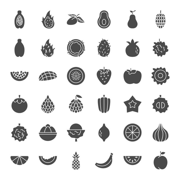 Ícones Web Sólidos de Fruta Tropical - Vetor, Imagem