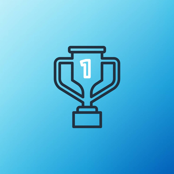 Line Award cup with golf icon isolated on blue background. Winner trophy symbol. Championship or competition trophy. Sports achievement sign. Colorful outline concept. Vector - Vector, Image