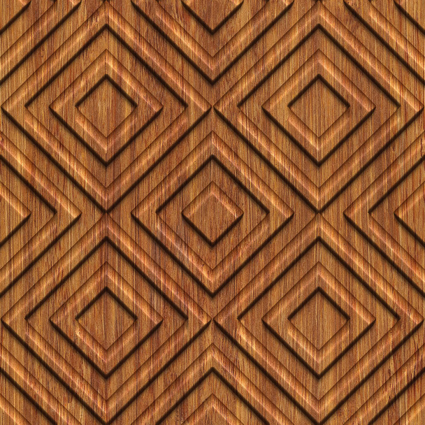 Motif géométrique sculpté sur fond bois texture sans couture, panneau, illustration 3D - Photo, image
