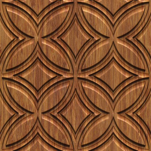 Carved pattern on wood background seamless texture, 3d illustration - Photo, Image