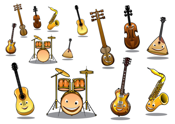 Cartoon musical instruments set - Vector, Image