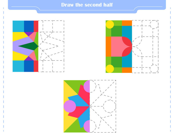 Educational game for children. Circle and color the second part of the shapes. - ベクター画像