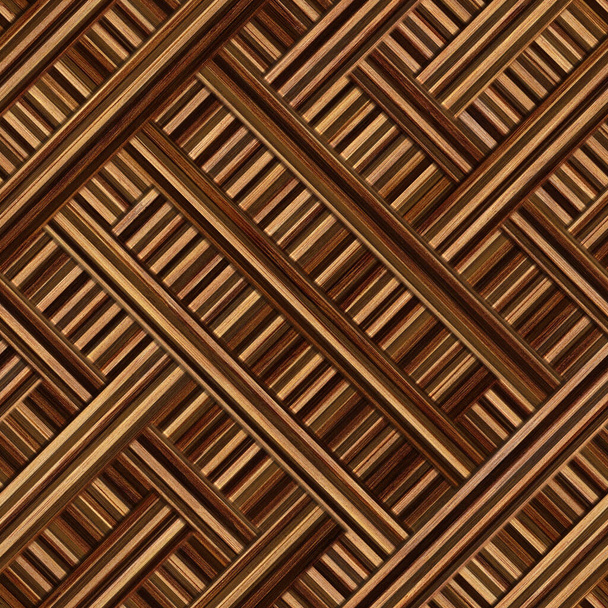 Carved geometric pattern on wood background seamless texture, diagonal cross stripes, 3d illustration - Photo, Image