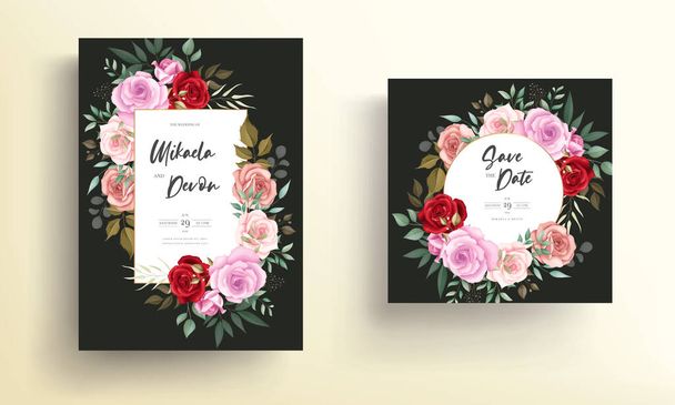 Wedding invitation card with beautiful floral decorations - Vecteur, image