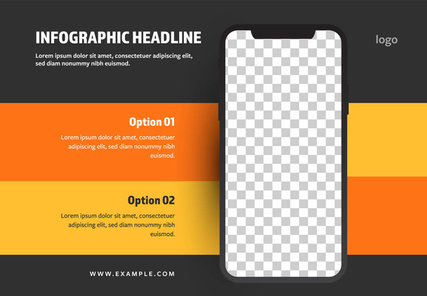 Smartphone mockup με δύο επιλογές, μεγάλη οθόνη για φωτογραφία placeholder, σύγχρονο επιχειρηματικό γραφικό σχεδιασμό για τους πωλητές app - Διάνυσμα, εικόνα