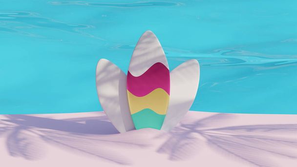 Modelo de página de desembarque de verão com Surf Board 3D Rendering - Foto, Imagem