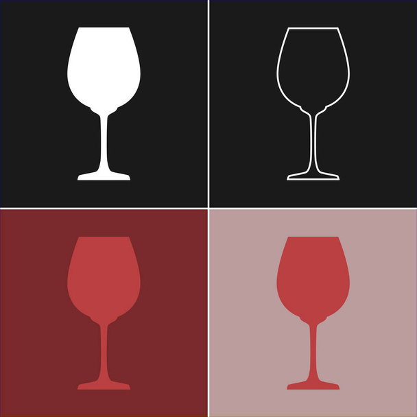 Κόκκινο κρασί. Τέσσερις τύποι εικόνων. Contour line art σε flat στυλ. Silhouette ποτήρια κρασιού σε φόντο χρώμα. Εστιατόριο αλκοολούχο εικονογράφηση για εορταστικό σχεδιασμό. Εικονίδιο περιγράμματος - Διάνυσμα, εικόνα