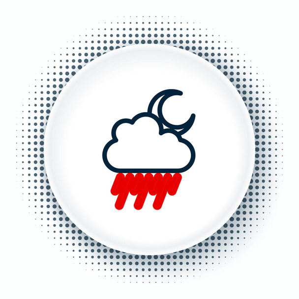 Line Cloud s ikonou deště a měsíce izolované na bílém pozadí. Déšť mraky srážek s kapkami deště. Barevný koncept. Vektor - Vektor, obrázek