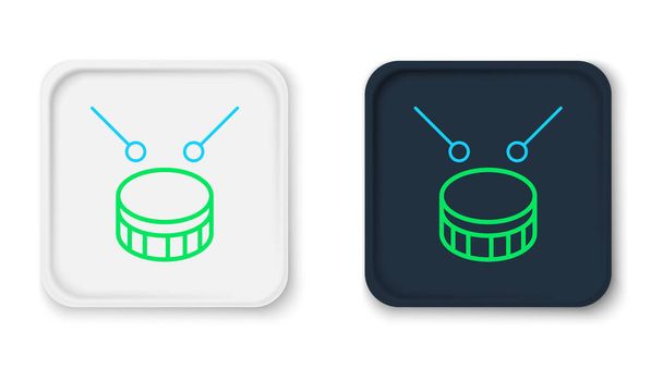 Line Drum com bastões de tambor ícone isolado no fundo branco. Sinal de música. Símbolo de instrumento musical. Conceito de esboço colorido. Vetor - Vetor, Imagem
