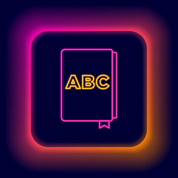 黒い背景に孤立したネオンラインのABCの本のアイコンを光る。辞書の記号。アルファベットの本のアイコン。カラフルなアウトラインコンセプト。ベクトル - ベクター画像