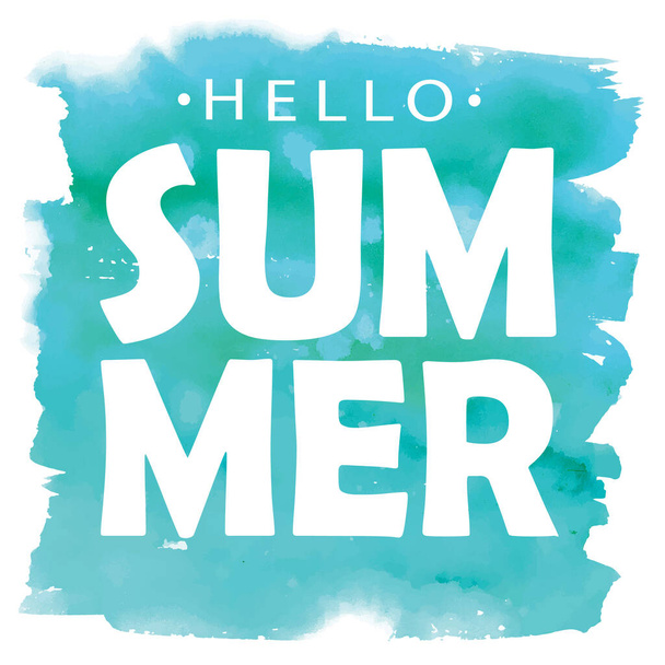 Hello summer, hand drawn lettering on  watercolor sport background. Summer vector poster, card, print, banner. - Vector, Image
