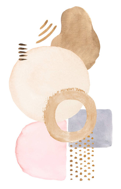 Watercolor pastel beige painted Abstract elements. Hand drawn modern print set illustration - 写真・画像