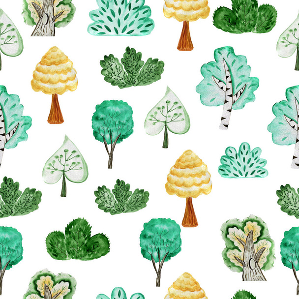 Watercolor pattern trees. Seamless forest. Design element for collection. Elements for the design. - Fotó, kép