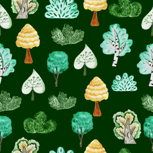 Watercolor pattern trees. Seamless forest. Design element for collection. Elements for the design. - Fotó, kép