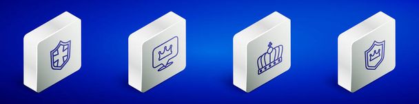 Set Isometric line Shield, Location king crown, King and with icon. Vector - Vektor, obrázek