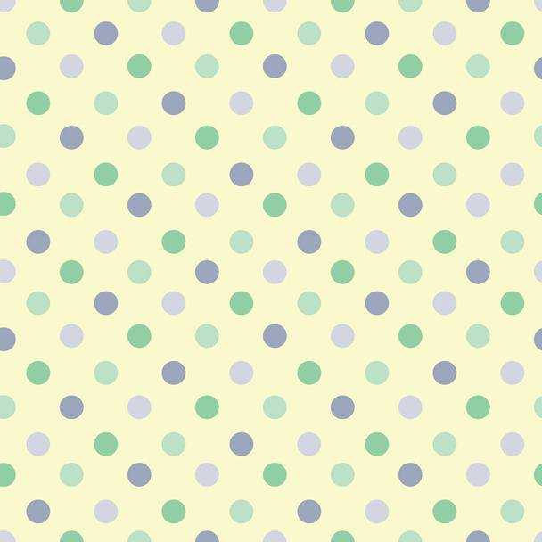 Bunte grün-blau-graue Punkte auf hellgelb wiederholen nahtloses Muster-Design - Vektor, Bild