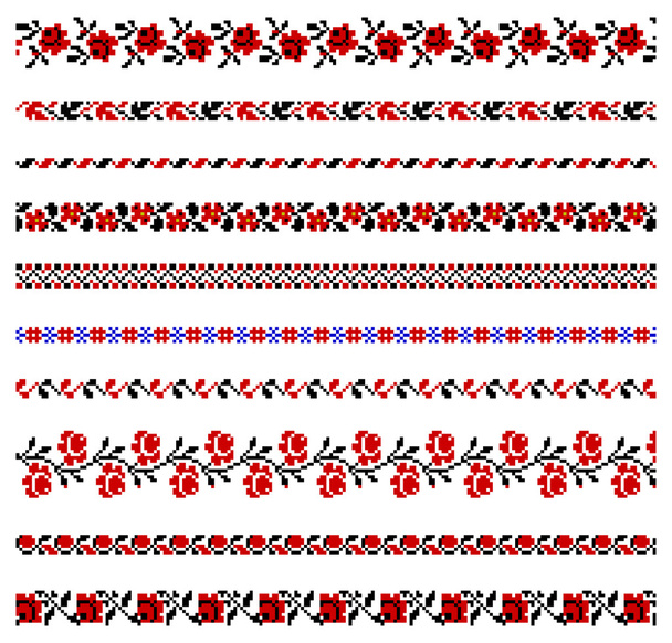 Ilustraciones vectoriales de ornamentos bordados ucranianos, patrones, marcos y bordes
. - Vector, imagen