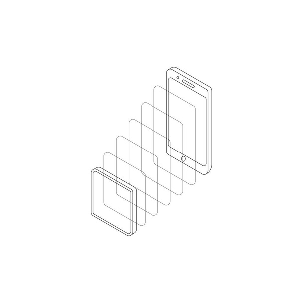 Handphone Line Art Modell mit Umwandlung in quadratische Vektordesign-Illustration - Vektor, Bild