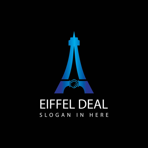 Eiffel avec poignée de main ou poignée de main à l'intérieur du logo vectoriel illustration design - Vecteur, image