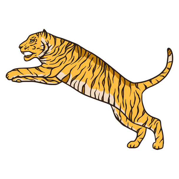 Bengal τίγρη κινουμένων σχεδίων ζούγκλα σαφάρι τροπικό ζώο εικονογράφηση.  - Διάνυσμα, εικόνα