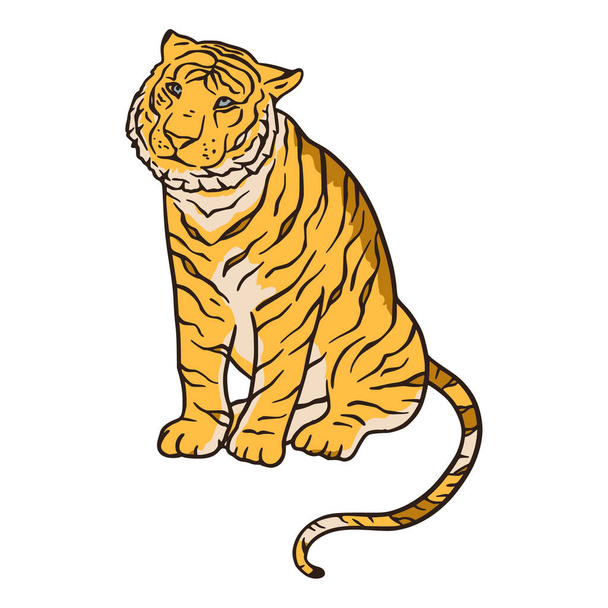 Bengal kaplanı çizgi filmi orman safarisi tropikal hayvan çizimi.  - Vektör, Görsel