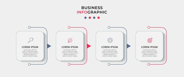 Business Infographic design template Vector met pictogrammen en 4 opties of stappen. Kan gebruikt worden voor procesdiagram, presentaties, workflow layout, banner, flowchart, info grafiek - Vector, afbeelding