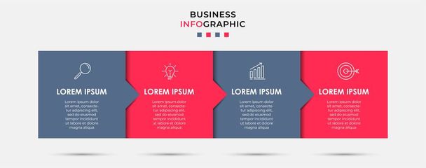Business Infographic design template Wektor z ikonami i 4 opcjami lub krokami. Może być stosowany do diagramu procesu, prezentacje, układ przepływu pracy, baner, schemat przepływu, wykres info - Wektor, obraz