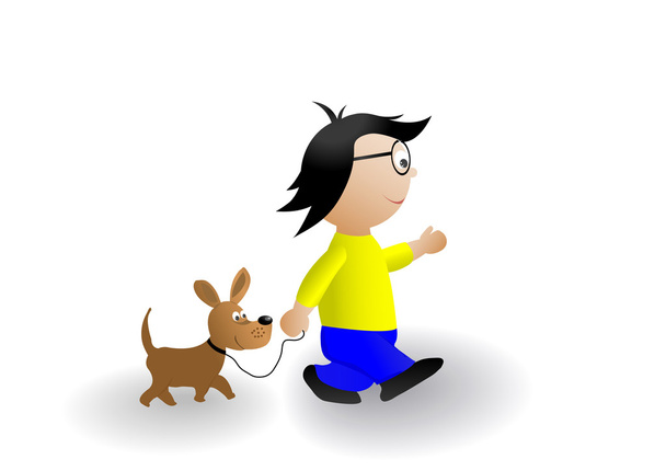 Векторная иллюстрация: Мальчик и собака гуляют
 - Вектор,изображение