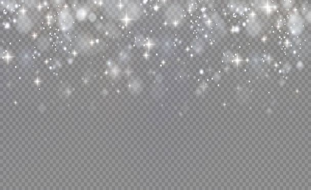 Christmas background of shining dust Christmas glowing bokeh confetti and spark overlay texture for your design. Glittering texture. Christmas effect for luxury greeting rich card.  - Vector, Image